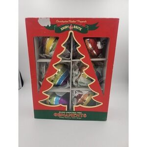 Radko Shiny Brite Glass Christmas Ornaments  Rainbow 6 CT Glitter Hearts